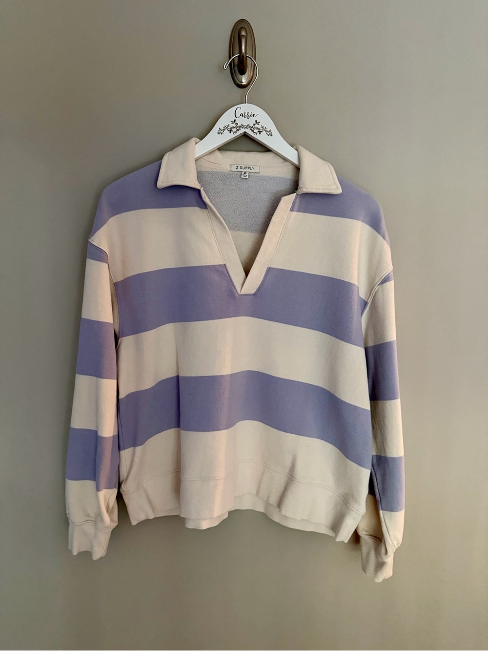 Z Supply Lavender & Cream Striped Rugby Sweatshirt XS